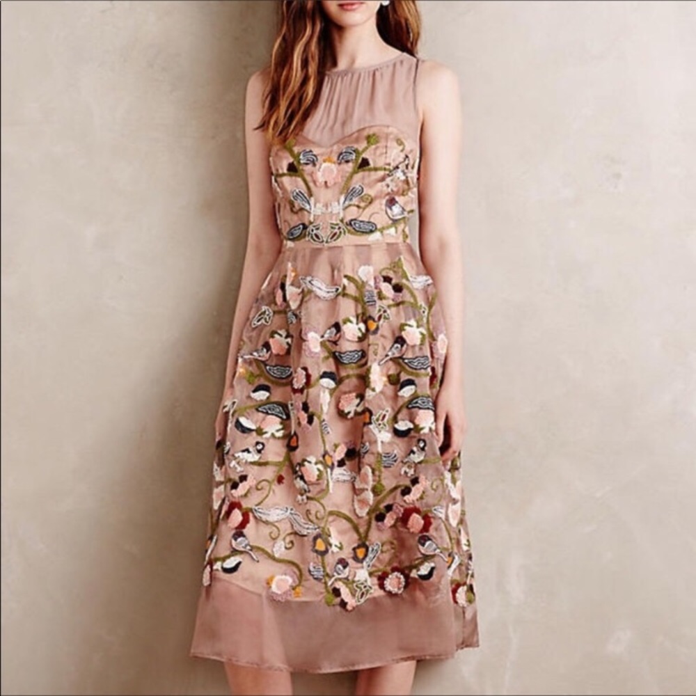 Anthropologie beaded bird and flower dress